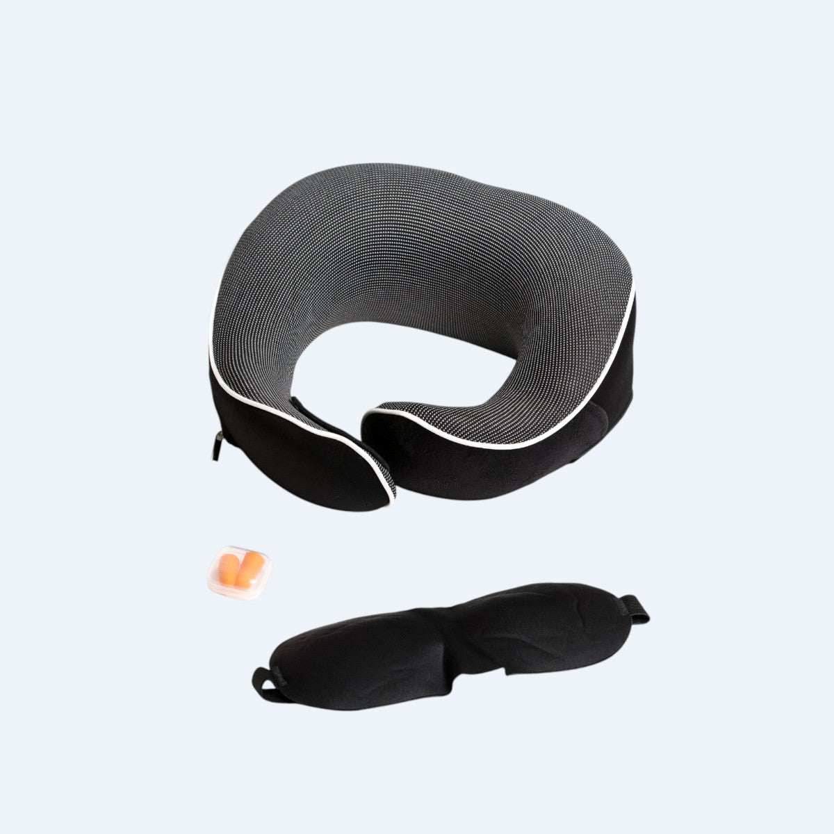 Sort Svart Zwart = Sort velcroluk nakkepude med ørepropper og sovemaske